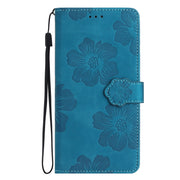 For iPhone 16 Plus Flower Embossing Pattern Leather Phone Case(Blue)
