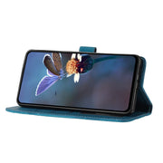 For iPhone 16 Plus Flower Embossing Pattern Leather Phone Case(Blue)