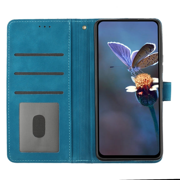 For iPhone 16 Plus Flower Embossing Pattern Leather Phone Case(Blue)