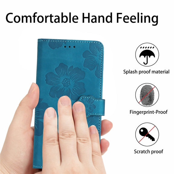 For iPhone 16 Plus Flower Embossing Pattern Leather Phone Case(Blue)