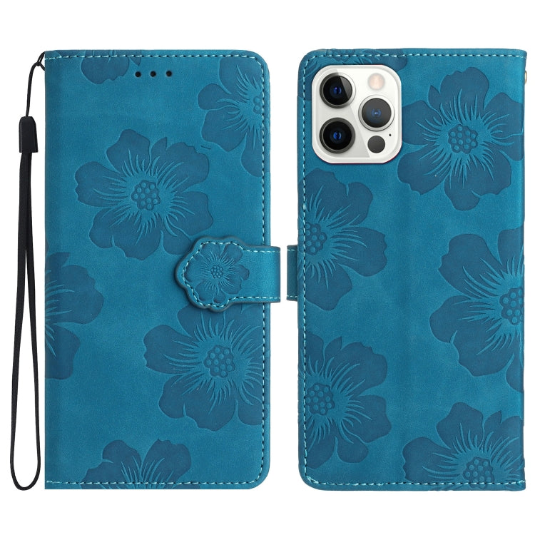 For iPhone 16 Pro Max Flower Embossing Pattern Leather Phone Case(Blue) - iPhone 16 Pro Max Cases by PMC TechLife | Online Shopping South Africa | PMC TechLife | Buy Now Pay Later Mobicred