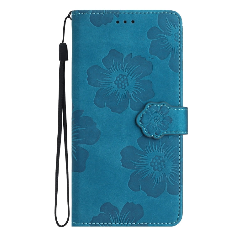 For iPhone 16 Pro Max Flower Embossing Pattern Leather Phone Case(Blue)