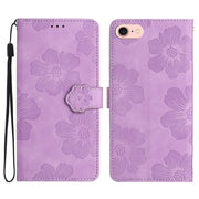 For iPhone 16e Flower Embossing Pattern Leather Phone Case(Purple)