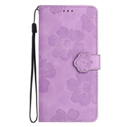 For iPhone 16e Flower Embossing Pattern Leather Phone Case(Purple)