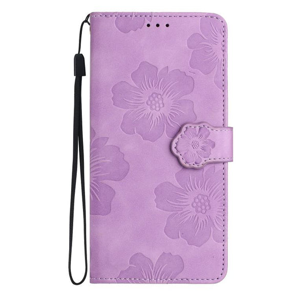For iPhone 16e Flower Embossing Pattern Leather Phone Case(Purple)