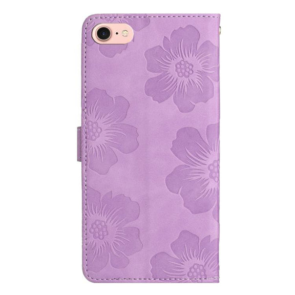 For iPhone 16e Flower Embossing Pattern Leather Phone Case(Purple)
