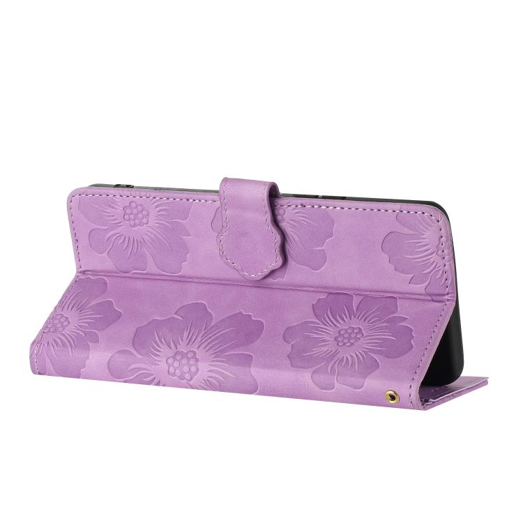 For iPhone 16e Flower Embossing Pattern Leather Phone Case(Purple) - iPhone 16e Cases by PMC TechLife | Online Shopping South Africa | PMC TechLife | Buy Now Pay Later Mobicred