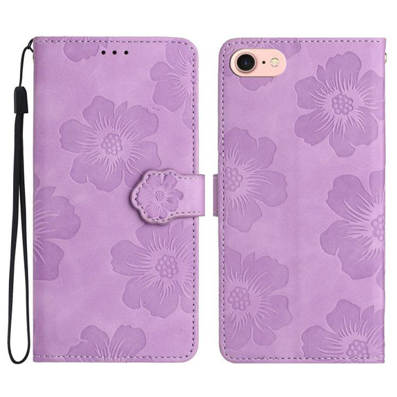 For iPhone 16e Flower Embossing Pattern Leather Phone Case(Purple)