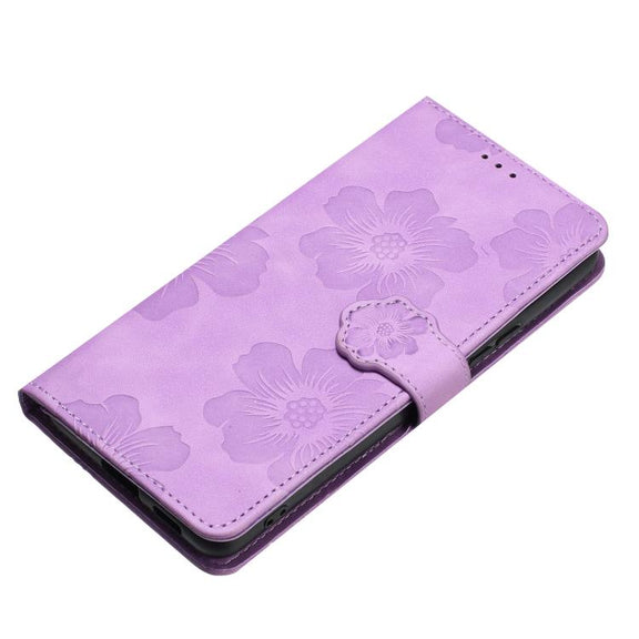For iPhone 16e Flower Embossing Pattern Leather Phone Case(Purple)