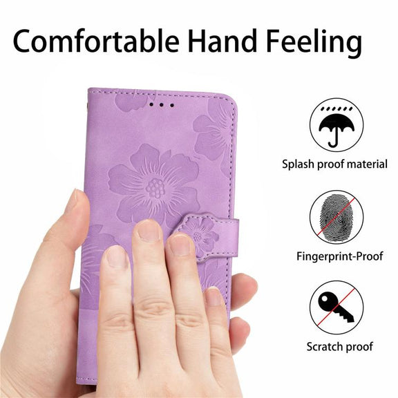 For iPhone 16e Flower Embossing Pattern Leather Phone Case(Purple)