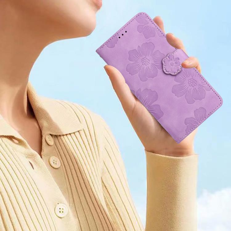 For iPhone 16e Flower Embossing Pattern Leather Phone Case(Purple)
