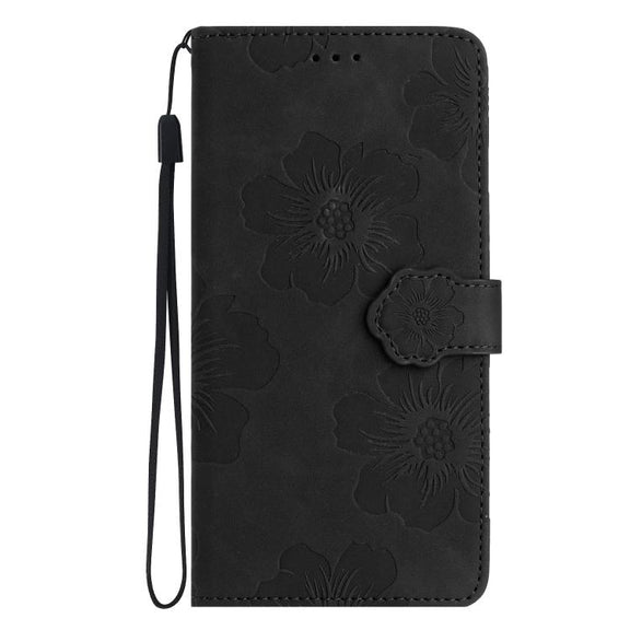 For iPhone 16e Flower Embossing Pattern Leather Phone Case(Black)