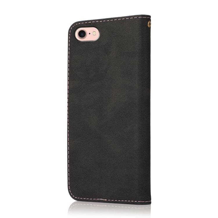 For iPhone 16e Dual-color Stitching Leather Phone Case(Black Rose Gold) - iPhone 16e Cases by PMC TechLife | Online Shopping South Africa | PMC TechLife | Buy Now Pay Later Mobicred