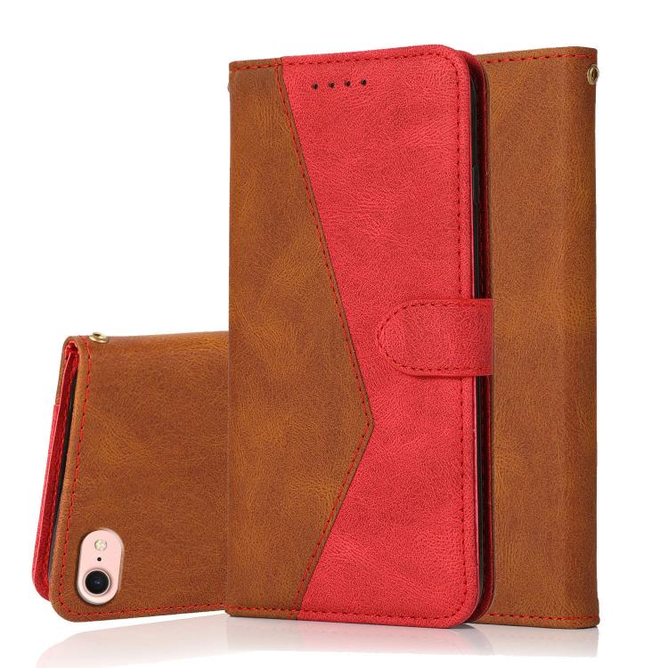 For iPhone 16e Dual-color Stitching Leather Phone Case(Brown Red) - iPhone 16e Cases by PMC TechLife | Online Shopping South Africa | PMC TechLife | Buy Now Pay Later Mobicred