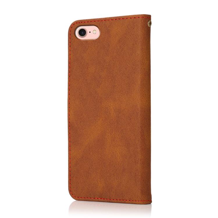 For iPhone 16e Dual-color Stitching Leather Phone Case(Brown Red) - iPhone 16e Cases by PMC TechLife | Online Shopping South Africa | PMC TechLife | Buy Now Pay Later Mobicred