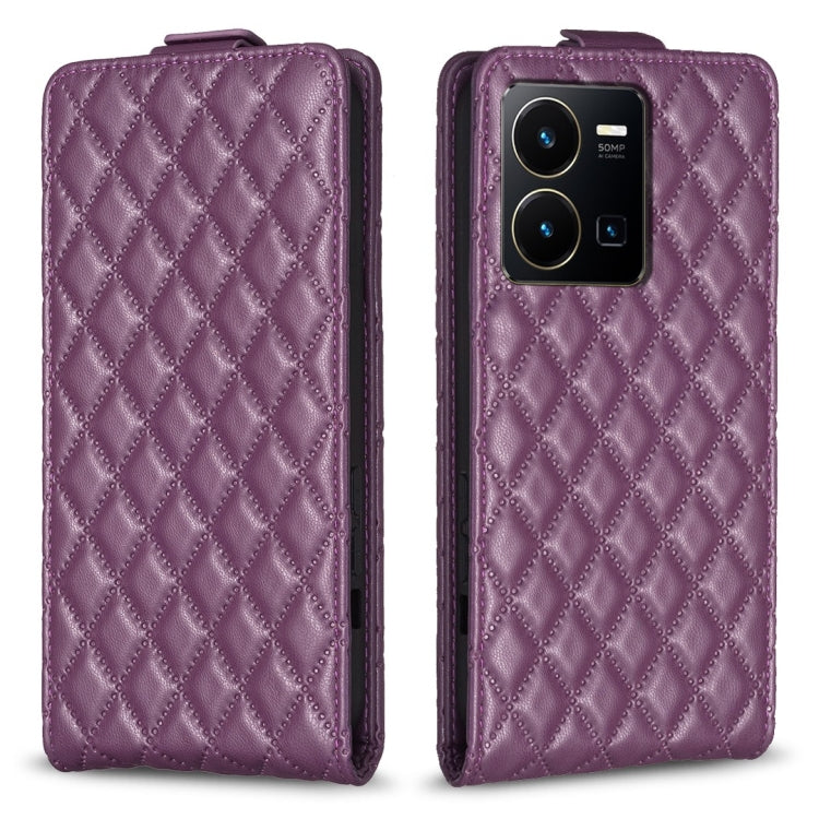 For vivo Y35 4G / Y22s Diamond Lattice Vertical Flip Leather Phone Case(Dark Purple) - vivo Cases by PMC TechLife | Online Shopping South Africa | PMC TechLife | Buy Now Pay Later Mobicred