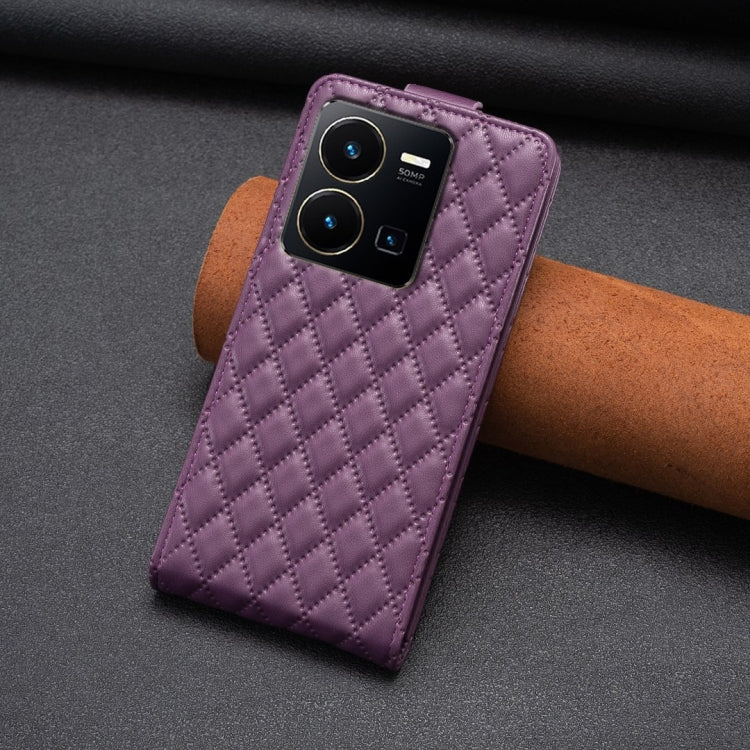 For vivo Y35 4G / Y22s Diamond Lattice Vertical Flip Leather Phone Case(Dark Purple) - vivo Cases by PMC TechLife | Online Shopping South Africa | PMC TechLife | Buy Now Pay Later Mobicred