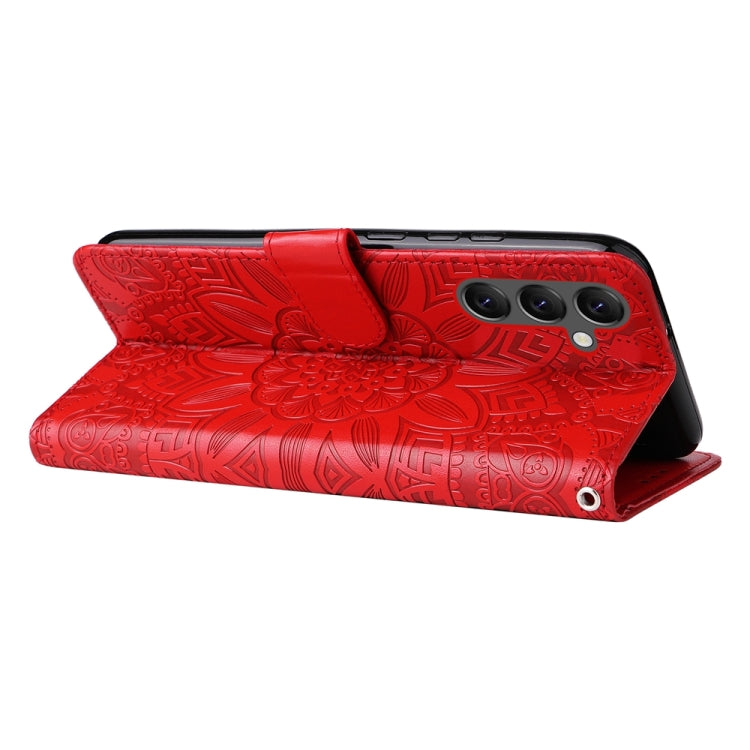 For Samsung Galaxy A25 5G Global Embossed Sunflower Leather Phone Case(Red) - Galaxy Phone Cases by PMC TechLife | Online Shopping South Africa | PMC TechLife