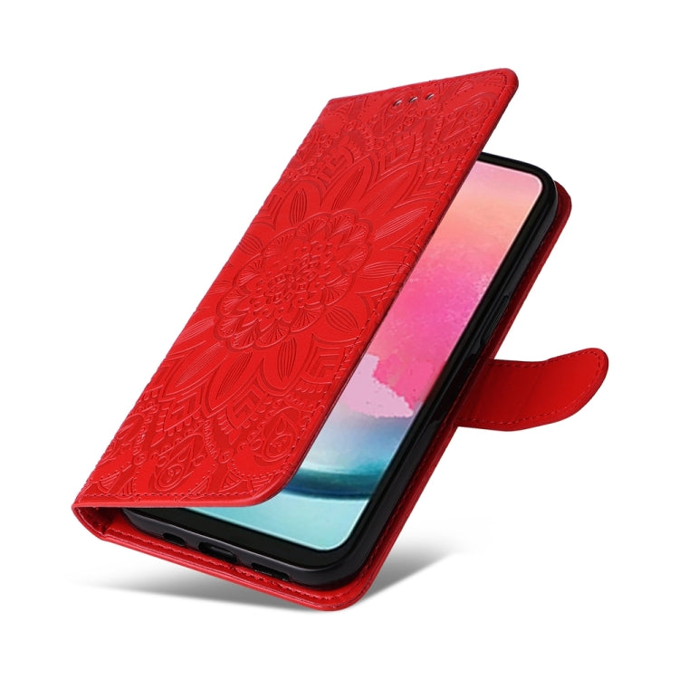 For Samsung Galaxy A25 5G Global Embossed Sunflower Leather Phone Case(Red) - Galaxy Phone Cases by PMC TechLife | Online Shopping South Africa | PMC TechLife