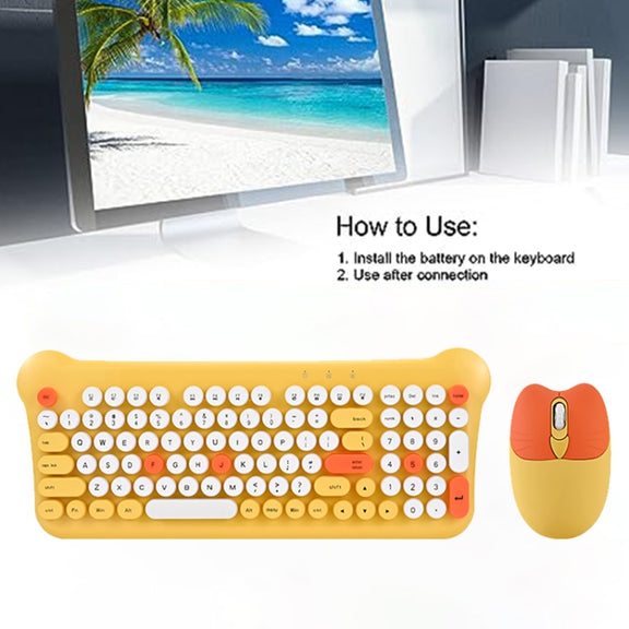 QW05 Mixed Color Portable 2.4G Wireless Keyboard Mouse Set(Yellow)