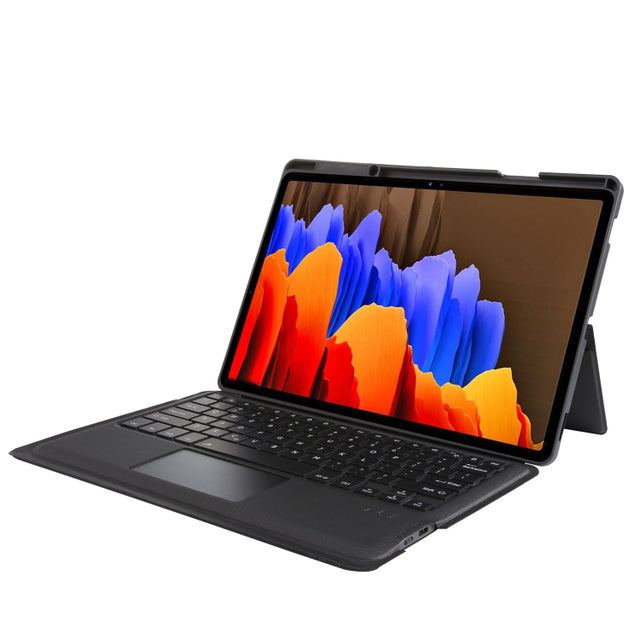 T970B-AS Pivot Backlight Upper Pen Tray Bluetooth Keyboard Leather Case For Samsung Galaxy Tab S7+/S7 FE/S8+(Black)