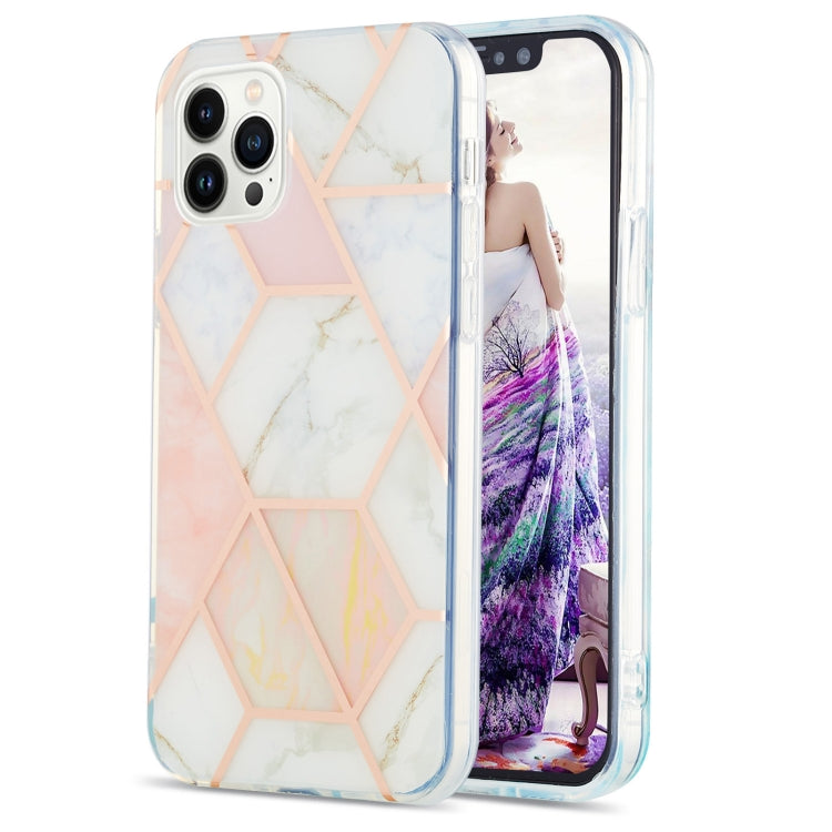 For iPhone 16 Pro Electroplating Splicing Marble Flower Pattern Dual-side IMD TPU Shockproof Phone Case(Pink White) - iPhone 16 Pro Cases by PMC TechLife | Online Shopping South Africa | PMC TechLife | Buy Now Pay Later Mobicred
