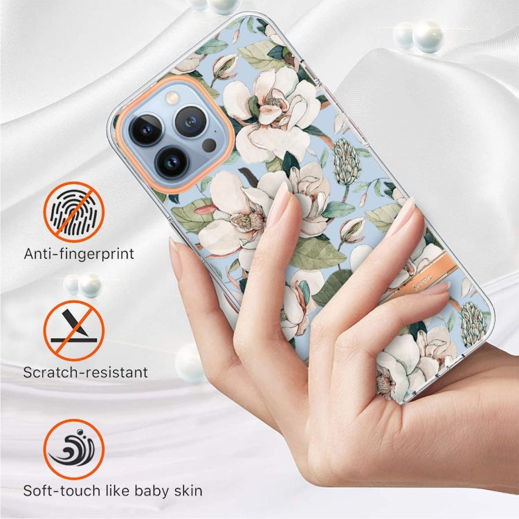 For iPhone 16 Pro Max Flowers and Plants Series IMD TPU Phone Case(Green Gardenia)