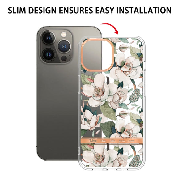 For iPhone 16 Pro Max Flowers and Plants Series IMD TPU Phone Case(Green Gardenia)