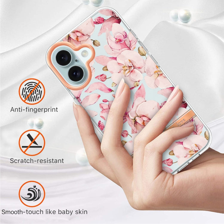 For iPhone 16 Plus Flowers and Plants Series IMD TPU Phone Case(Pink Gardenia)