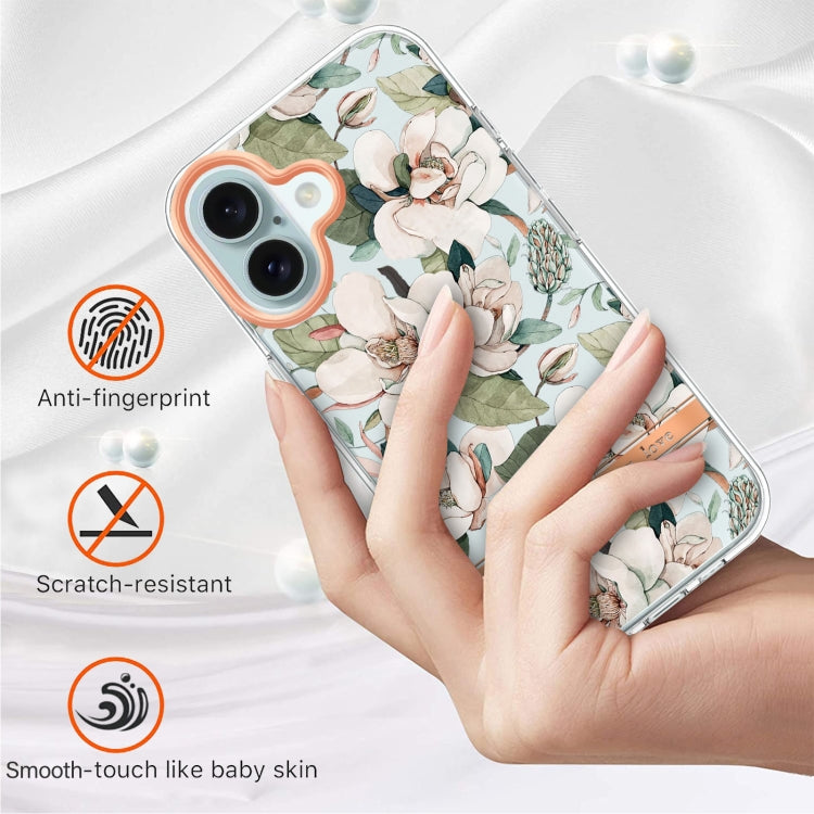For iPhone 16 Flowers and Plants Series IMD TPU Phone Case(Green Gardenia)