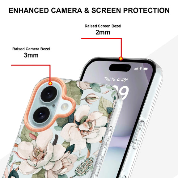 For iPhone 16 Flowers and Plants Series IMD TPU Phone Case(Green Gardenia)