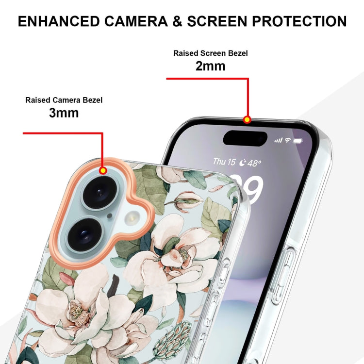 For iPhone 16 Flowers and Plants Series IMD TPU Phone Case(Green Gardenia)