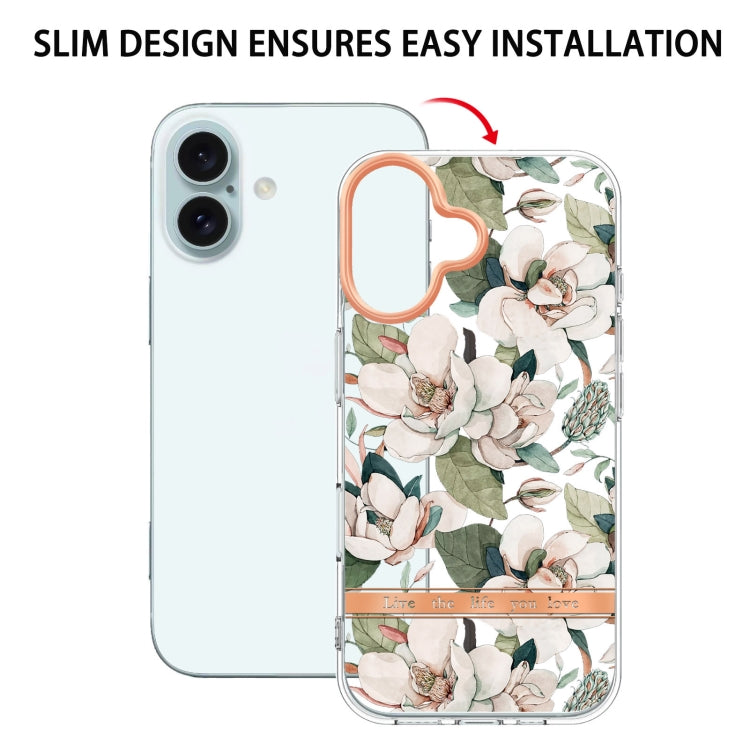 For iPhone 16 Flowers and Plants Series IMD TPU Phone Case(Green Gardenia)
