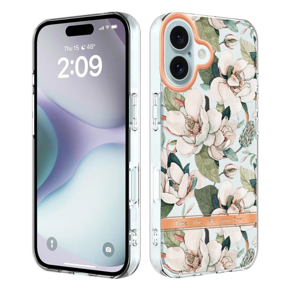 For iPhone 16 Flowers and Plants Series IMD TPU Phone Case(Green Gardenia)