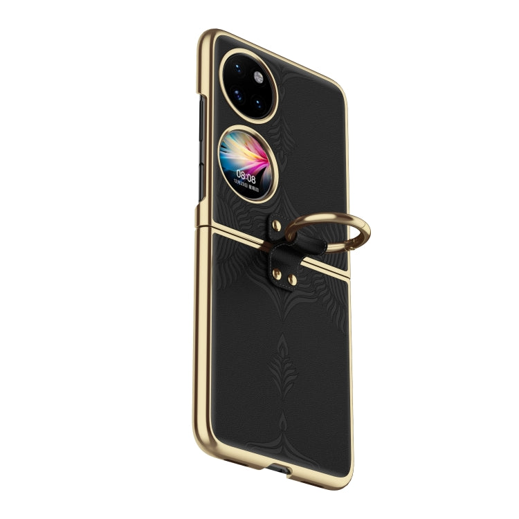 For Huawei P50 Pocket Electroplated Embossed Leather Phone Case with Ring(Black) - Huawei Cases by PMC TechLife | Online Shopping South Africa | PMC TechLife | Buy Now Pay Later Mobicred