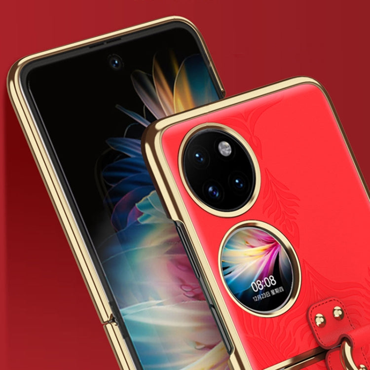 For Huawei P50 Pocket Electroplated Embossed Leather Phone Case with Ring(Black) - Huawei Cases by PMC TechLife | Online Shopping South Africa | PMC TechLife | Buy Now Pay Later Mobicred