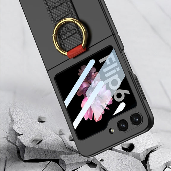 For Samsung Galaxy Z Flip6 GKK Integrated Ultrathin Shockproof Phone Case with Ring Wrist Strap(Black)