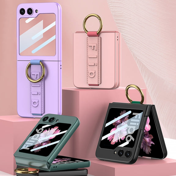 For Samsung Galaxy Z Flip6 GKK Integrated Ultrathin Shockproof Phone Case with Ring Wrist Strap(Purple)