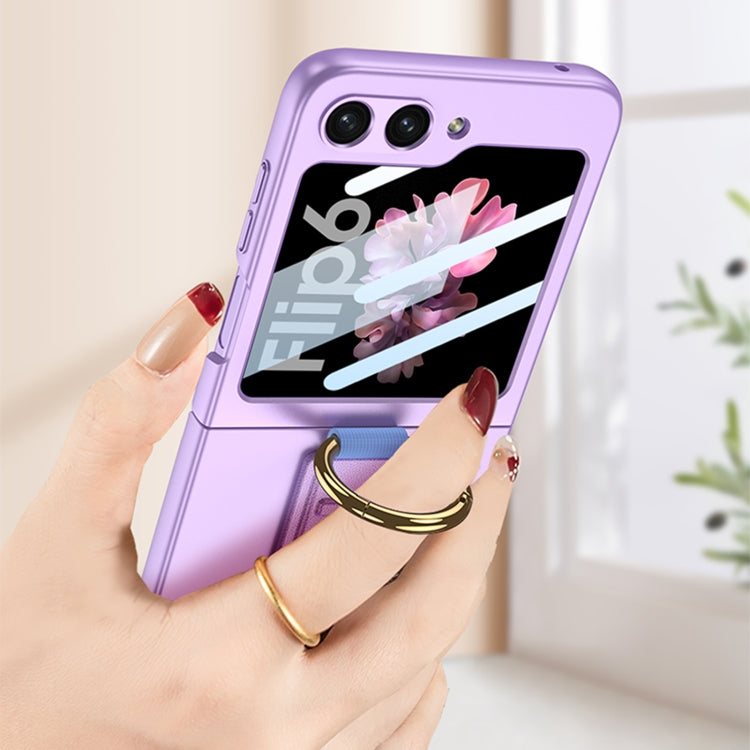 For Samsung Galaxy Z Flip6 GKK Integrated Ultrathin Shockproof Phone Case with Ring Wrist Strap(Purple)