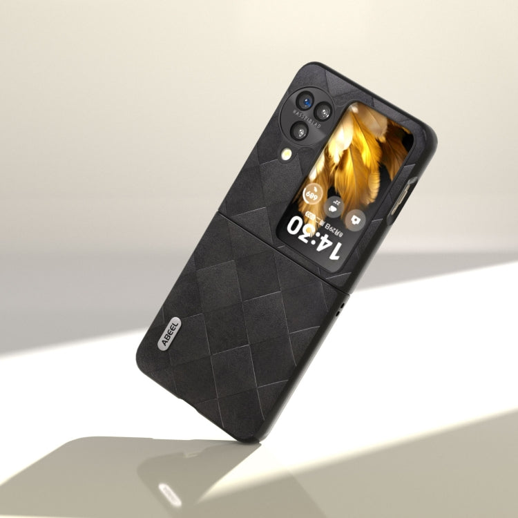 For OPPO Find N3 Flip ABEEL Weave Plaid PU Phone Case(Black) - Find N3 Flip Cases by PMC TechLife | Online Shopping South Africa | PMC TechLife