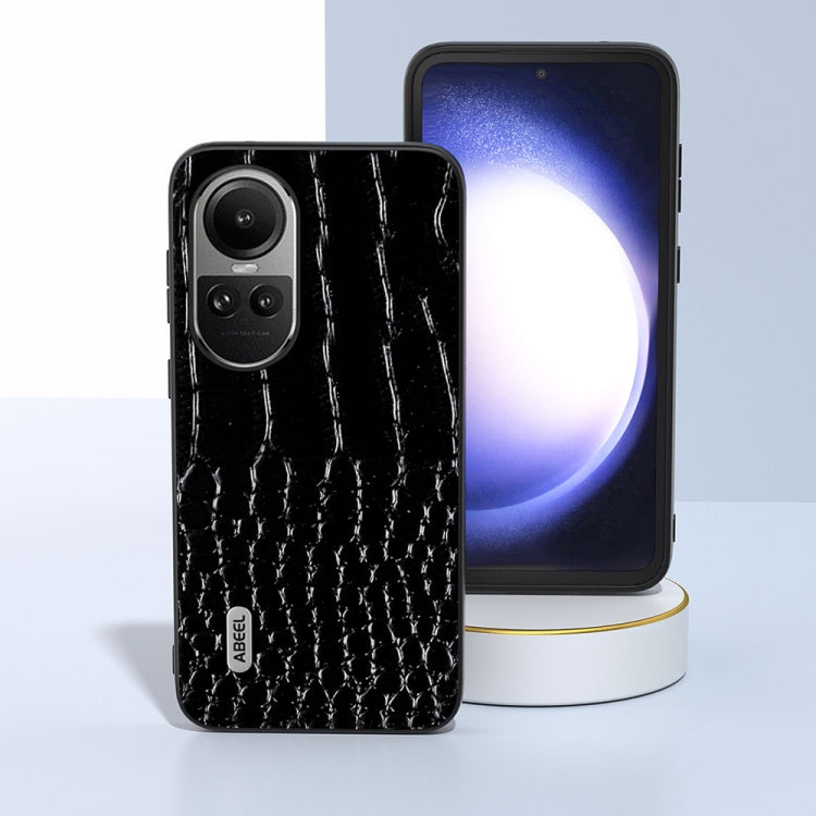 For OPPO Reno 10 / 10 Pro Global ABEEL Genuine Leather Crocodile Pattern Black Edge Phone Case(Black) - OPPO Cases by PMC TechLife | Online Shopping South Africa | PMC TechLife | Buy Now Pay Later Mobicred