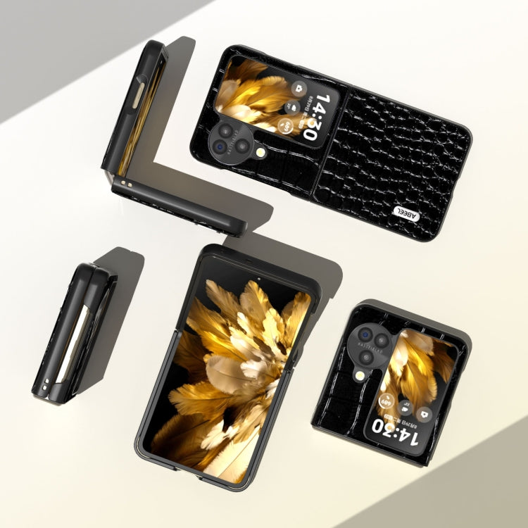 For OPPO Find N3 Flip ABEEL Genuine Leather Crocodile Pattern Black Edge Phone Case(Black) - Find N3 Flip Cases by PMC TechLife | Online Shopping South Africa | PMC TechLife | Buy Now Pay Later Mobicred