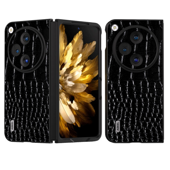 For OPPO Find N3 ABEEL Genuine Leather Crocodile Pattern Black Edge Phone Case(Black)
