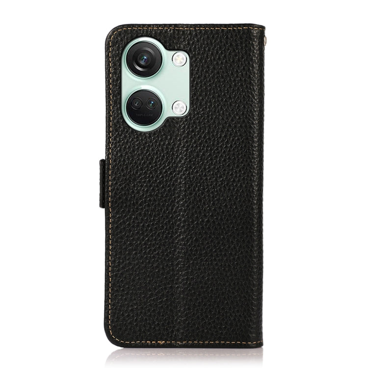 For OnePlus Nord 3 KHAZNEH Side-Magnetic Litchi Genuine Leather RFID Phone Case(Black) - OnePlus Cases by PMC TechLife | Online Shopping South Africa | PMC TechLife | Buy Now Pay Later Mobicred