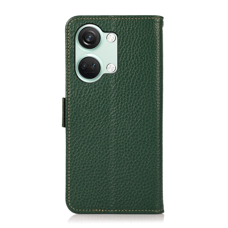 For OnePlus Nord 3 KHAZNEH Side-Magnetic Litchi Genuine Leather RFID Phone Case(Green)
