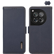 For OnePlus 12 KHAZNEH Side-Magnetic Litchi Genuine Leather RFID Phone Case(Blue)