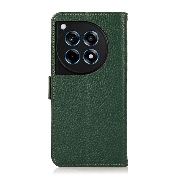 For OnePlus 12R KHAZNEH Side-Magnetic Litchi Genuine Leather RFID Phone Case(Green)