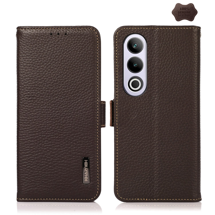 For OnePlus CE4 5G Global KHAZNEH Side-Magnetic Litchi Genuine Leather RFID Phone Case(Brown) - OnePlus Cases by PMC TechLife | Online Shopping South Africa | PMC TechLife | Buy Now Pay Later Mobicred