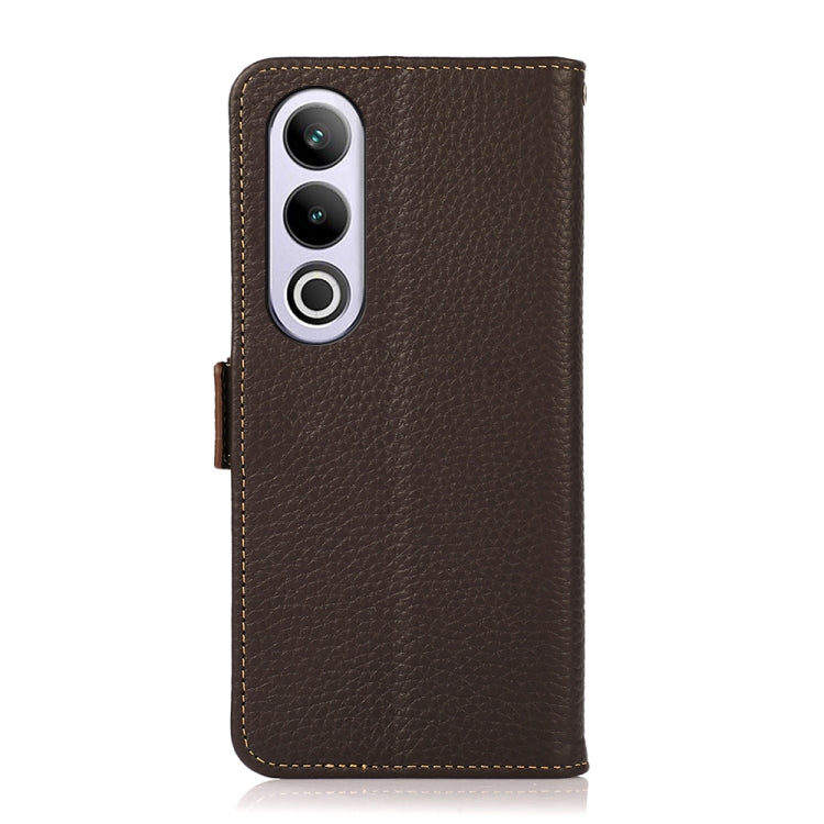 For OnePlus CE4 5G Global KHAZNEH Side-Magnetic Litchi Genuine Leather RFID Phone Case(Brown) - OnePlus Cases by PMC TechLife | Online Shopping South Africa | PMC TechLife | Buy Now Pay Later Mobicred