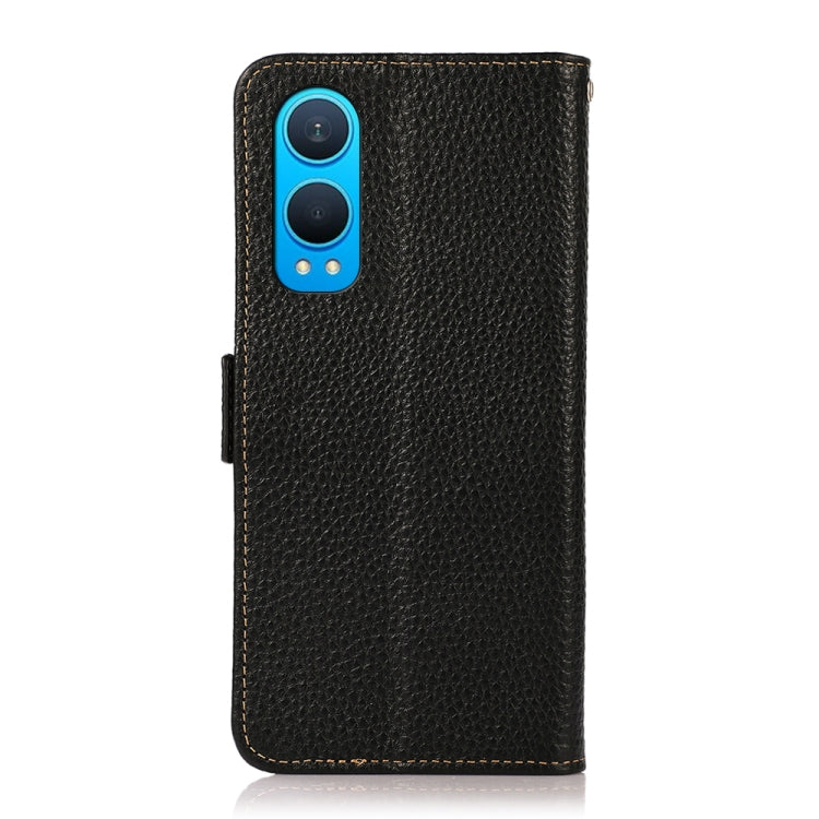 For OnePlus CE4 Lite KHAZNEH Side-Magnetic Litchi Genuine Leather RFID Phone Case(Black) - OnePlus Cases by PMC TechLife | Online Shopping South Africa | PMC TechLife | Buy Now Pay Later Mobicred
